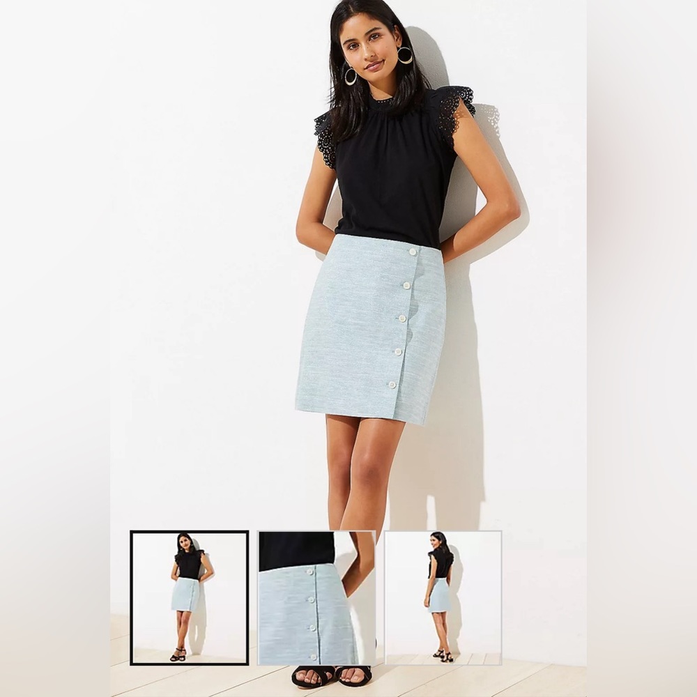 Loft Linen Blend Side Button Shift Skirt